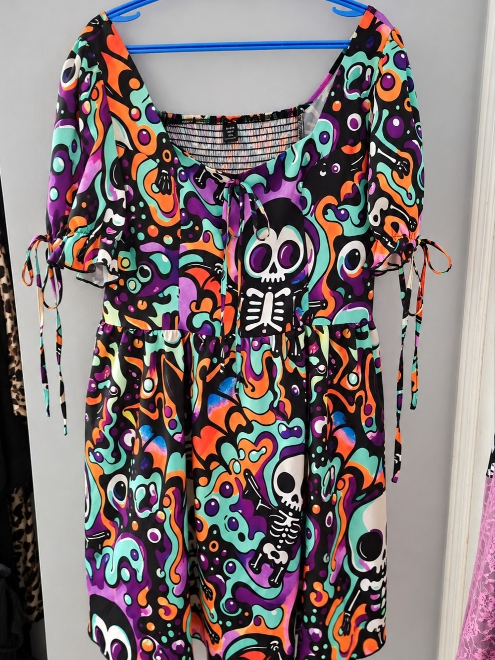 SHEIN Black Multicolor Halloween Skeleton Print Mini Dress